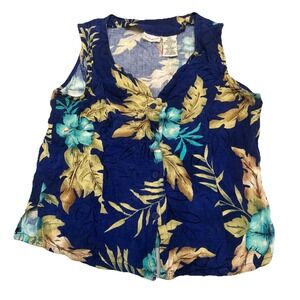 White Stag Brand Sleeveless Blue Tropical Floral Top